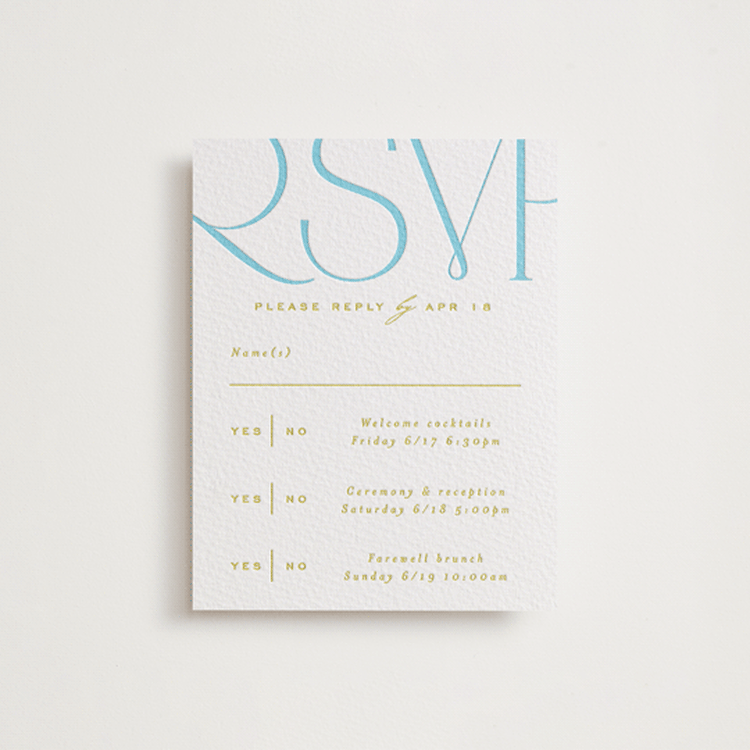 "Numerical" - Letterpress Multi-Event RSVP Cards in Robin's Egg by Owl and Toad - Front