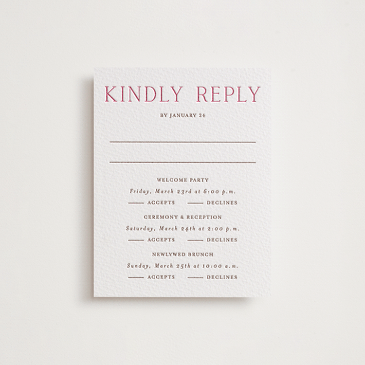 "In Love" - Letterpress Multi-Event RSVP Cards in Azalea | Burnt Sienna by Vanessa Doyle - Front