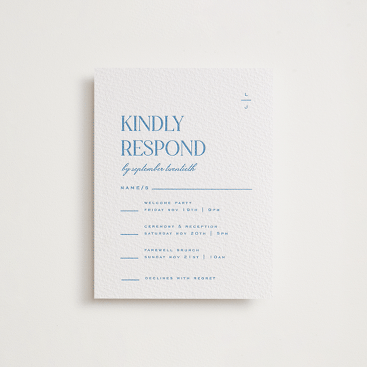 "Clarity" - Letterpress Multi-Event RSVP Cards in Marine Blue by Heather Cairl - Front