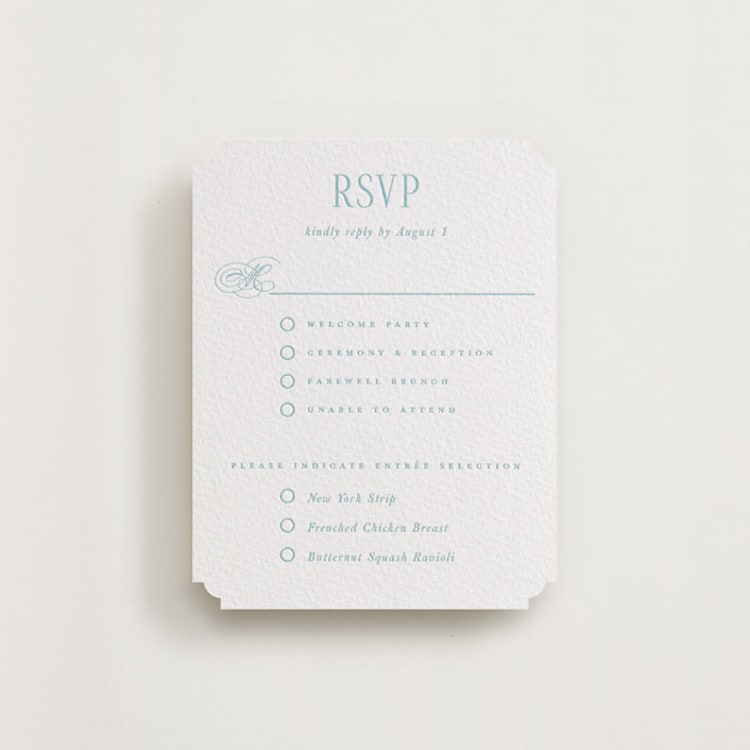 "Hamptons" - Letterpress Multi-Event RSVP Cards in Robin's Egg by Hudson meet Rose - Front