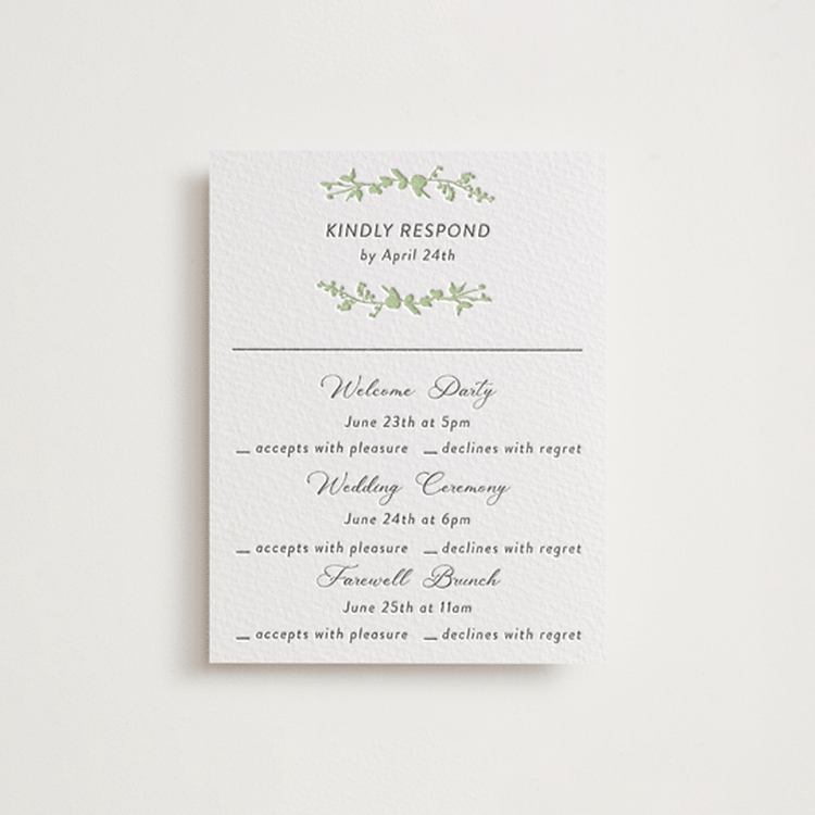 "flower garden" - Letterpress Multi-Event RSVP Cards in Matcha | Soft Black by Susan Moyal - Front