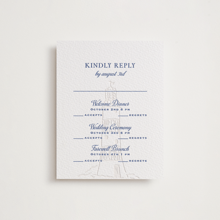 "Raies" - Letterpress Multi-Event RSVP Cards in Lapis by Tamara Hilje - Front