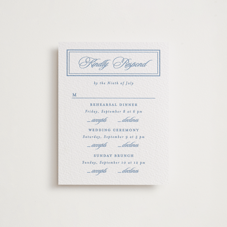"POSH" - Letterpress Multi-Event RSVP Cards in Pacific Blue by Creo Study - Front