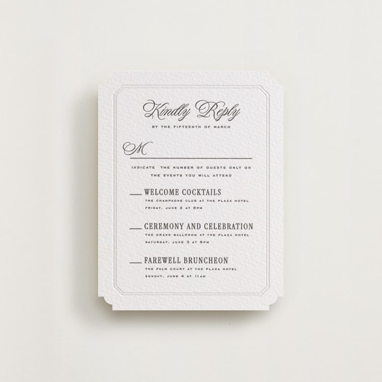 "Outlined" - Letterpress Multi-Event RSVP Cards in Soft Black by Leah Bisch - Front