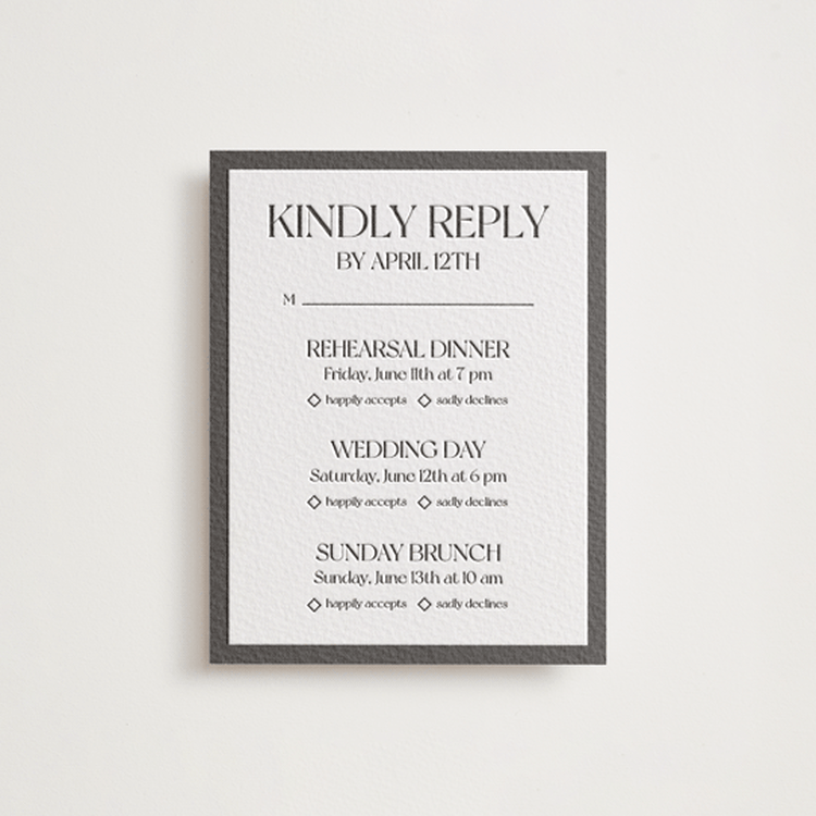 "Trés Chic" - Letterpress Multi-Event RSVP Cards in Soft Black | Graphite by Julia Liverton - Front