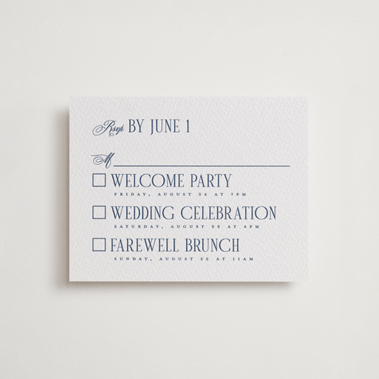 "London" - Letterpress Multi-Event RSVP Cards in Blueberry by Hudson meet Rose - Front