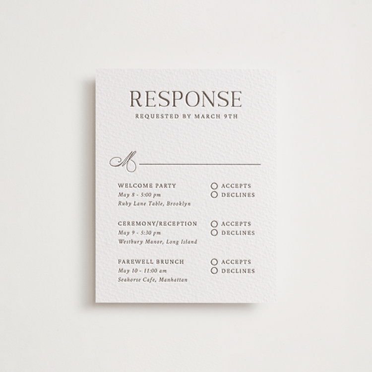 "Willow" - Letterpress Multi-Event RSVP Cards in Cacao Bean by Snow and Ivy - Front