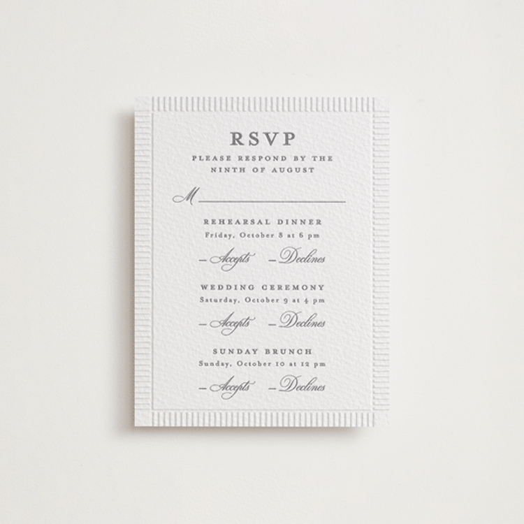 "Heirloom" - Letterpress Multi-Event RSVP Cards in Smoke by Creo Study - Front