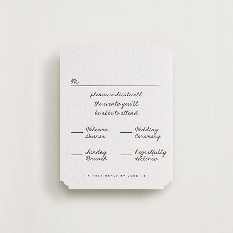 "Lover's Lantern" - Letterpress Multi-Event RSVP Cards in Soft Black by Blustery August - Front