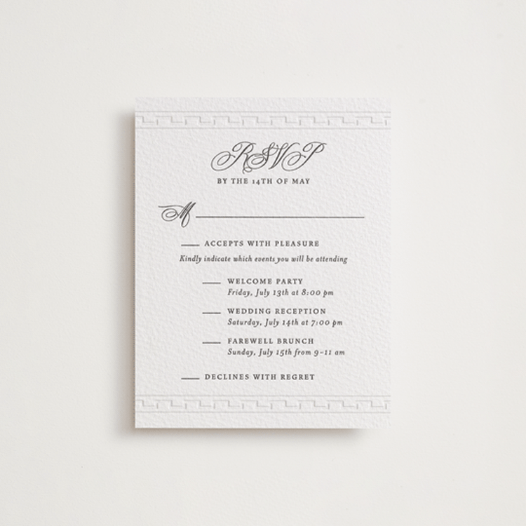 "Infinite" - Letterpress Multi-Event RSVP Cards in Soft Black | Blind Deboss by Alston Foster - Front
