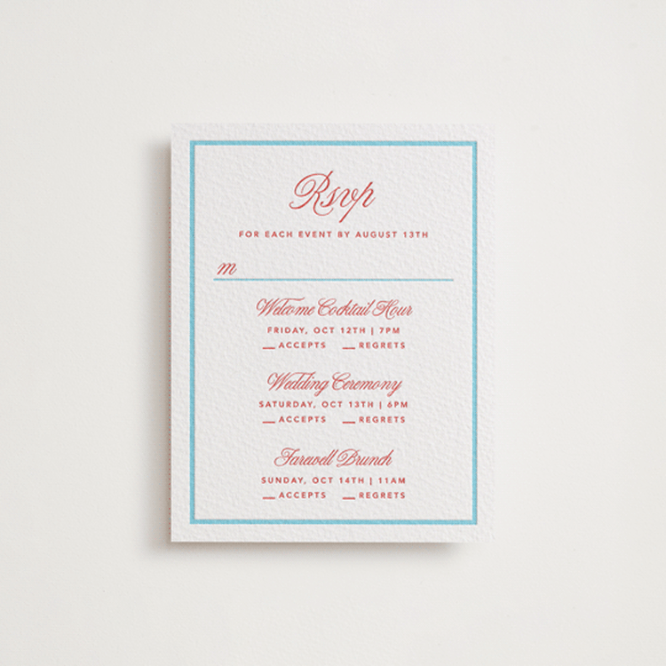 "Charm" - Letterpress Multi-Event RSVP Cards in Ruby | Vista by Kelly Watkins - Front