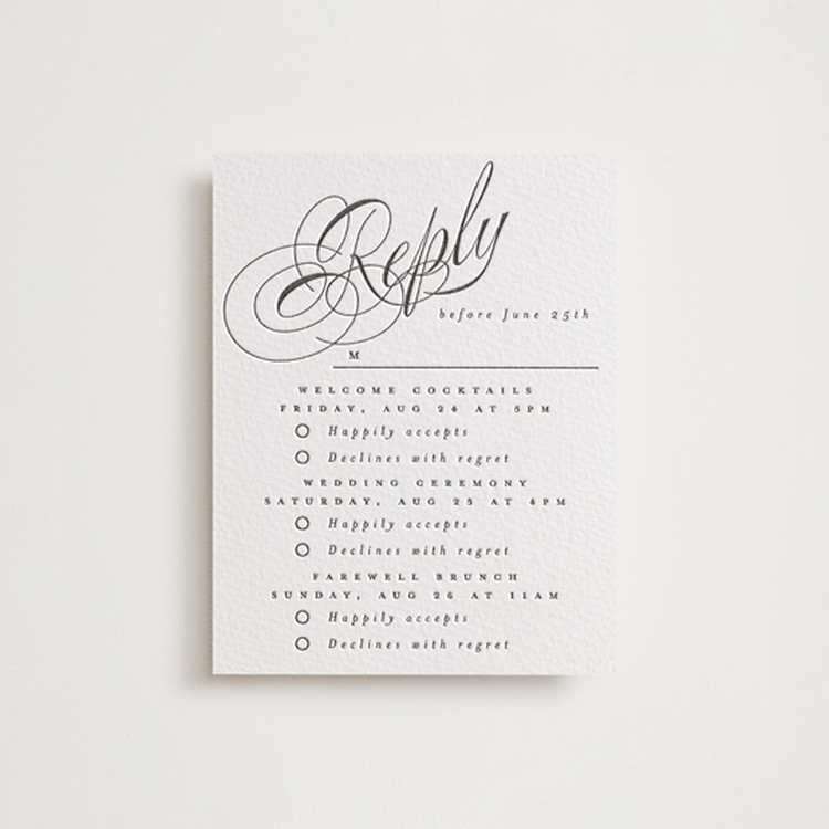 "Forever" - Letterpress Multi-Event RSVP Cards in Soft Black by Hudson meet Rose - Front