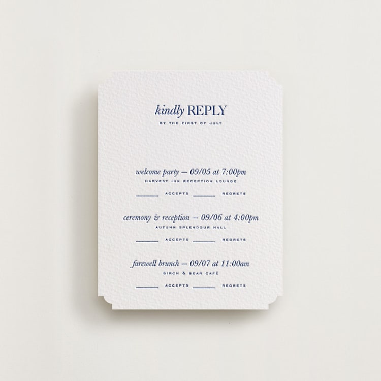 "bluebell dinner" - Letterpress Multi-Event RSVP Cards in Lapis by Bramble Studio - Front