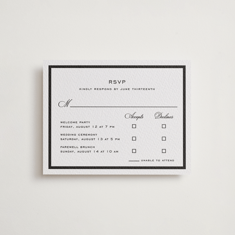 "krytharaki" - Letterpress Multi-Event RSVP Cards in Soft Black | Granite by chocomocacino - Front