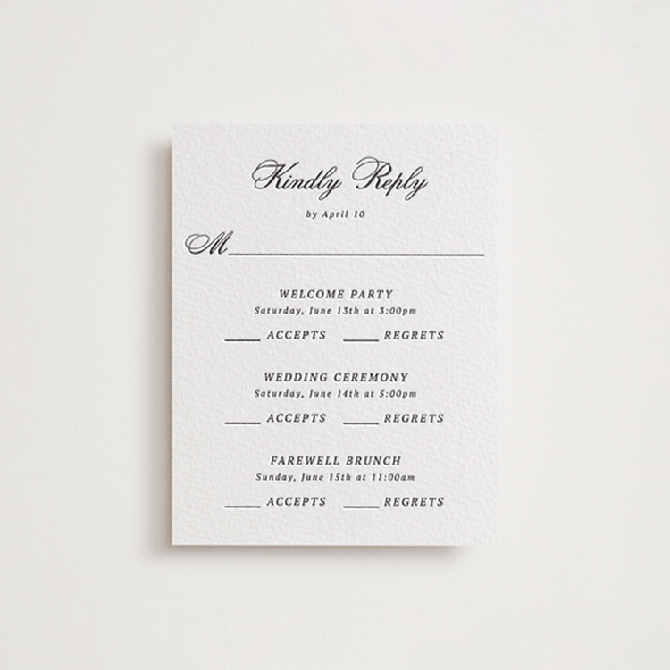 "Chic Union" - Letterpress Multi-Event RSVP Cards in Soft Black by Cass Loh - Front