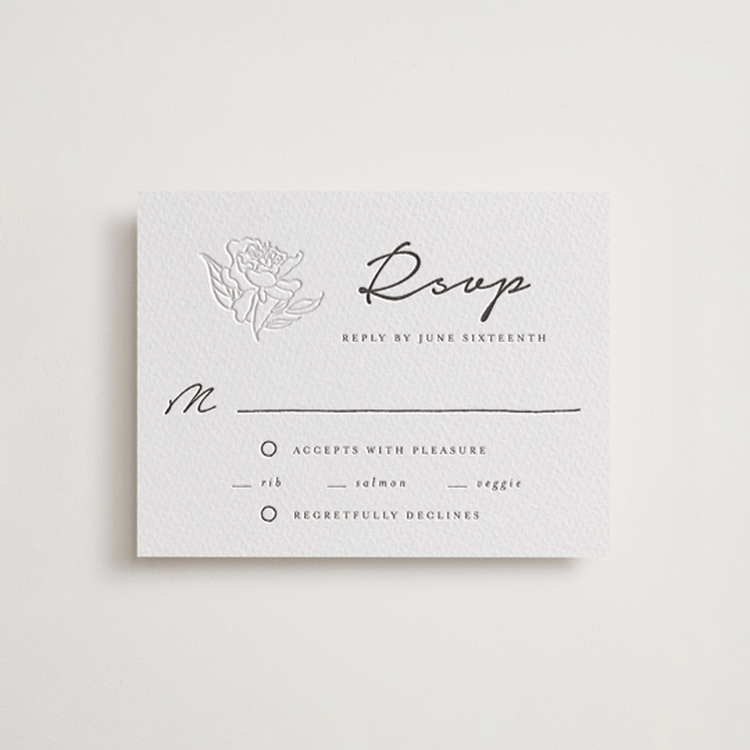 "my dearest" - Letterpress RSVP Cards in Blind Deboss | Soft Black by Qing Ji - Front