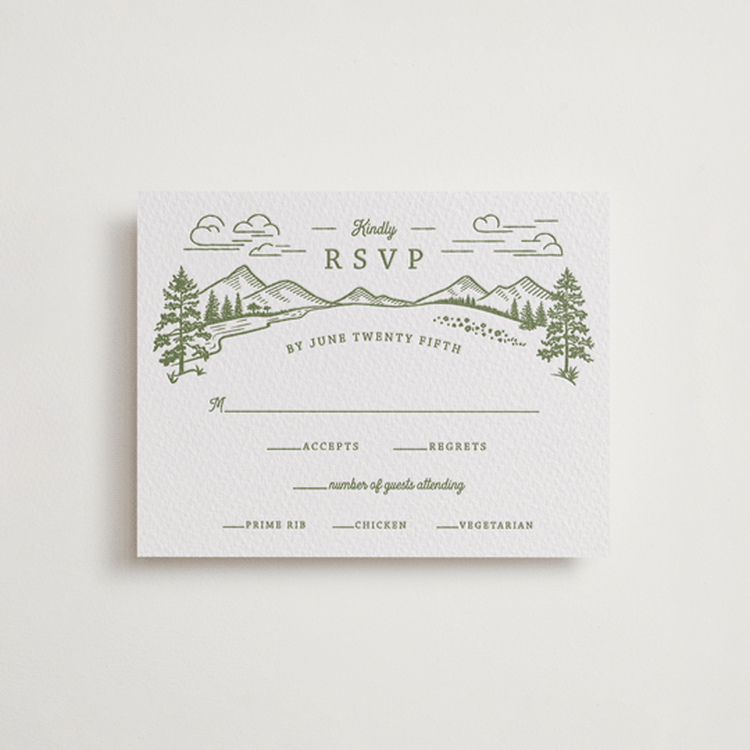 "On The Horizon" - Letterpress RSVP Cards in Olive by Paper Sun Studio - Front