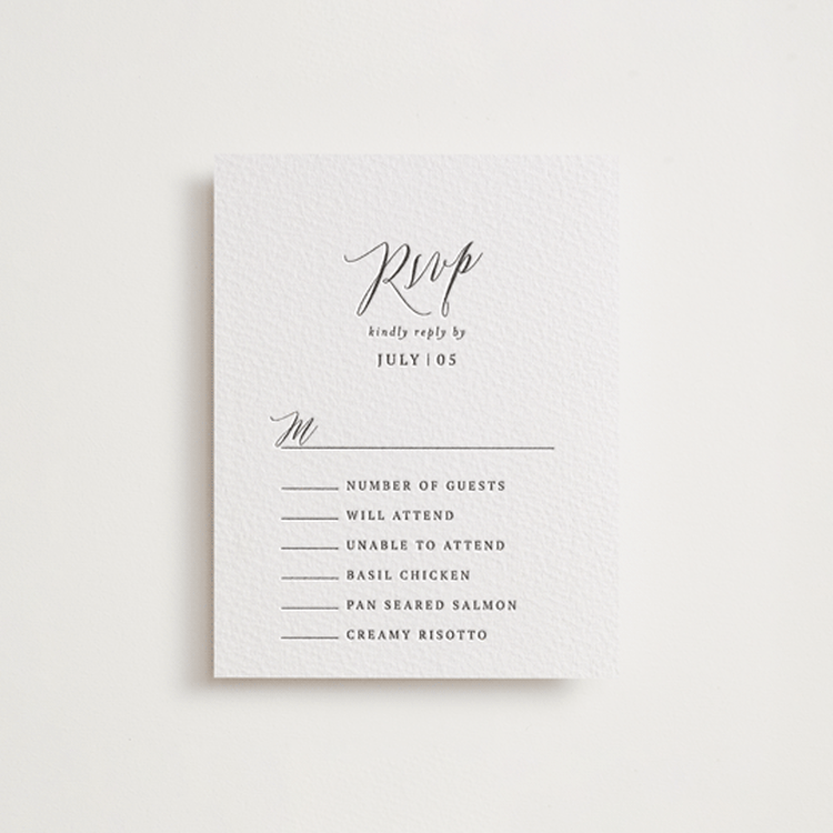 "Nothing Compares To You" - Letterpress RSVP Cards in Soft Black by Design Lotus - Front