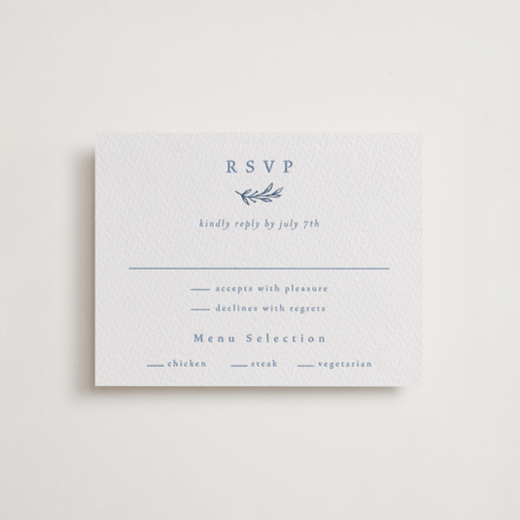 "Wreathed Monogram" - Letterpress RSVP Cards in Pacific Blue | Blueberry by Katherine Moynagh - Front