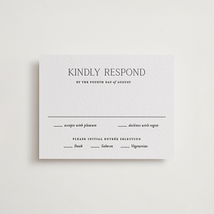 "Perennial" - Letterpress RSVP Cards in Soft Black by Oscar and Emma - Karly Depew - Front