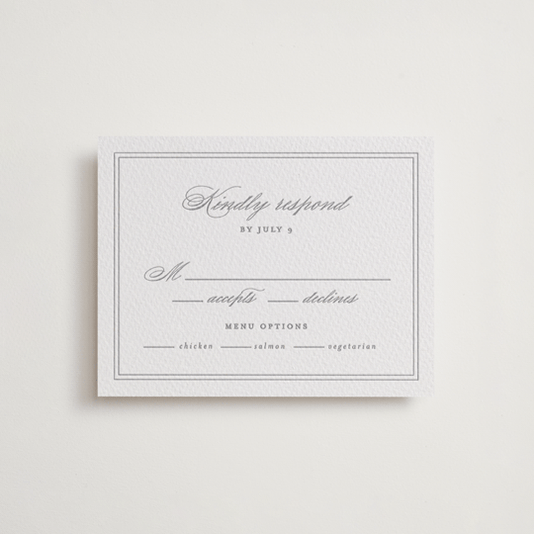 "Monogrammed eternity" - Letterpress RSVP Cards in Granite by Creo Study - Front