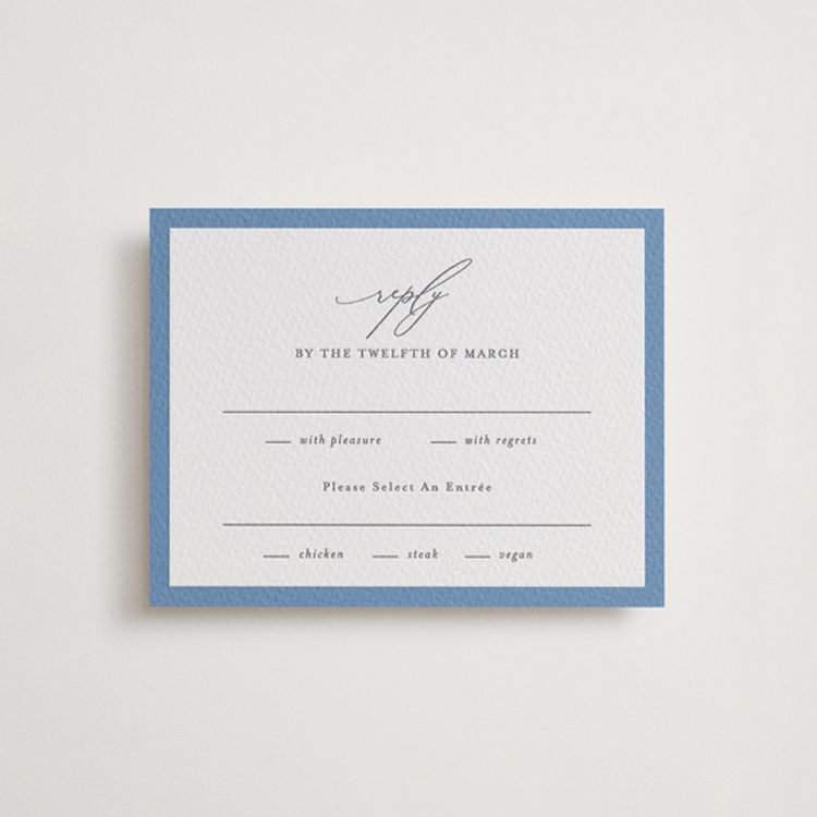 "Fondness" - Letterpress RSVP Cards in Smoke | Pacific Blue by Design Lotus - Front