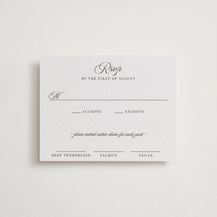 "Lowcountry" - Letterpress RSVP Cards in Graphite by Megan Davis - Front