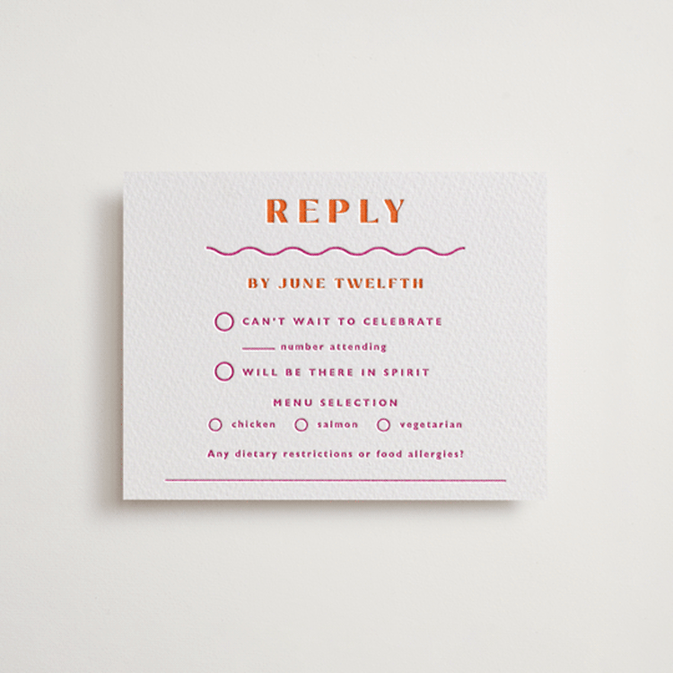 "Tanti Baci" - Letterpress RSVP Cards in Flamingo by Olivia Raufman - Front