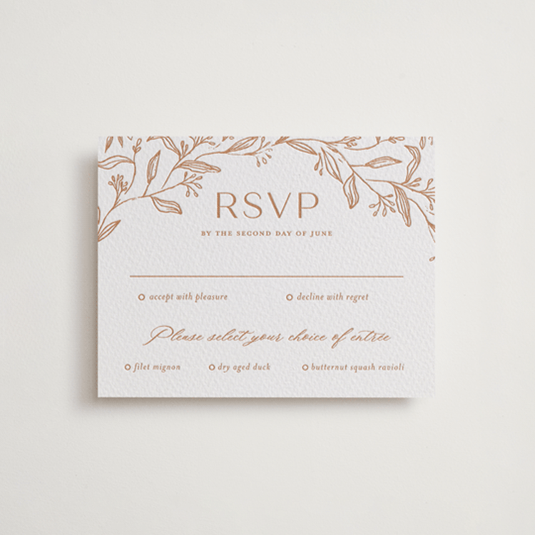 "Camellia.." - Letterpress RSVP Cards in Sandstone by Vera Lim - Front