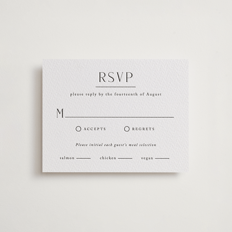 "Minimalist Monogram" - Letterpress RSVP Cards in Soft Black by Olivia Raufman - Front
