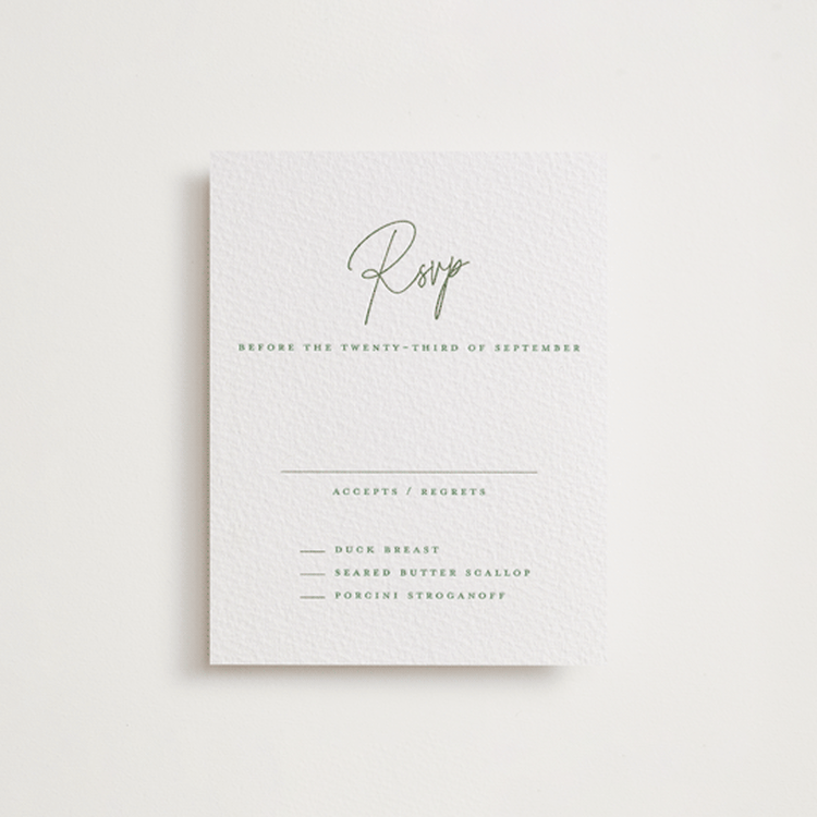 "angeline" - Letterpress RSVP Cards in Artichoke by chocomocacino - Front
