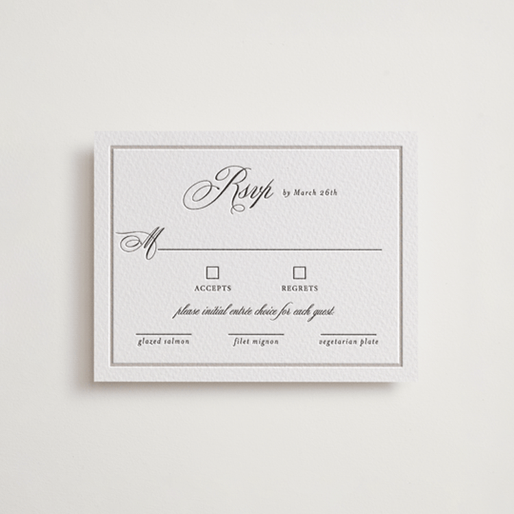 "Royal" - Letterpress RSVP Cards in Dove Grey | Soft Black by Melinda Denison - Front