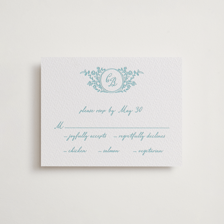 "Garden romance" - Letterpress RSVP Cards in Robin's Egg by Creo Study - Front