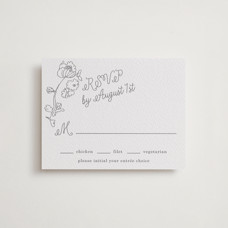 "Note" - Letterpress RSVP Cards in Smoke by Baumbirdy - Front