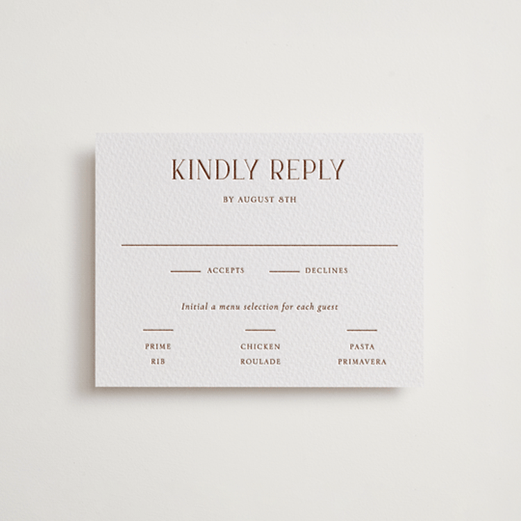 "chic" - Letterpress RSVP Cards in Burnt Sienna by Vanessa Doyle - Front