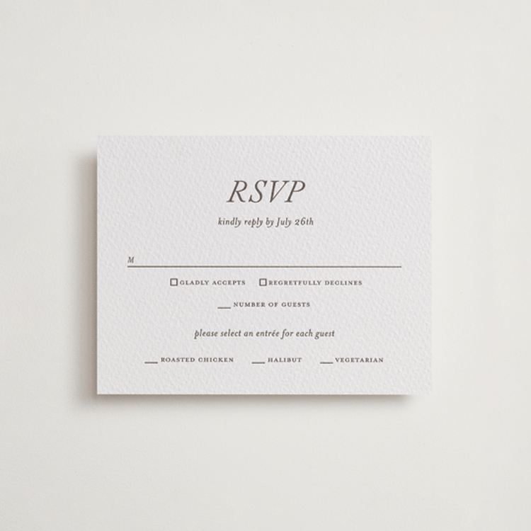 "Magnolia" - Letterpress RSVP Cards in Graphite by Eric Clegg - Front