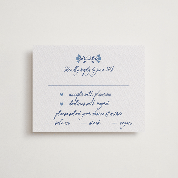 "Talavera" - Letterpress RSVP Cards in Lapis | Pacific Blue by Tamara Hilje - Front