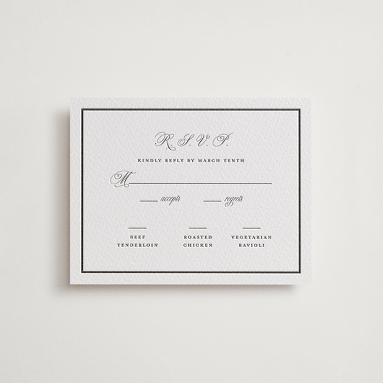 "The Day" - Letterpress RSVP Cards in Soft Black by mo kelley - Front