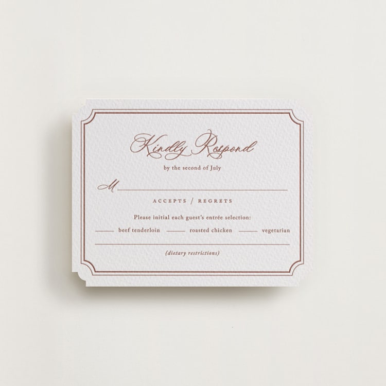"Avery" - Letterpress RSVP Cards in Cinnamon by Jennifer Postorino - Front