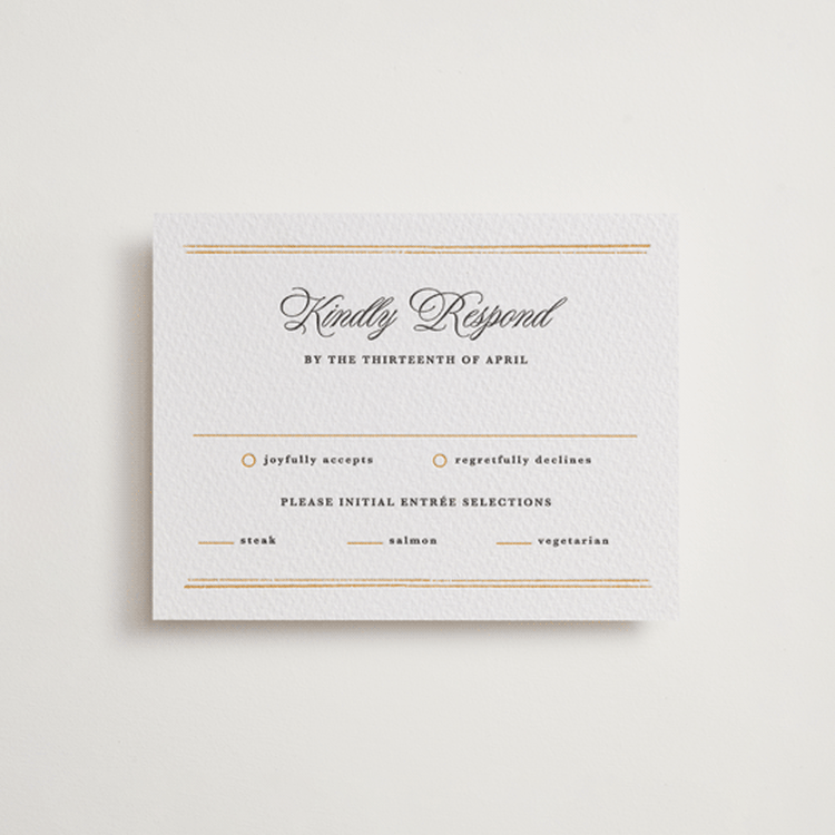 "Lake Como" - Letterpress RSVP Cards in Maraschino | Soft Black by Kate Ahn - Front