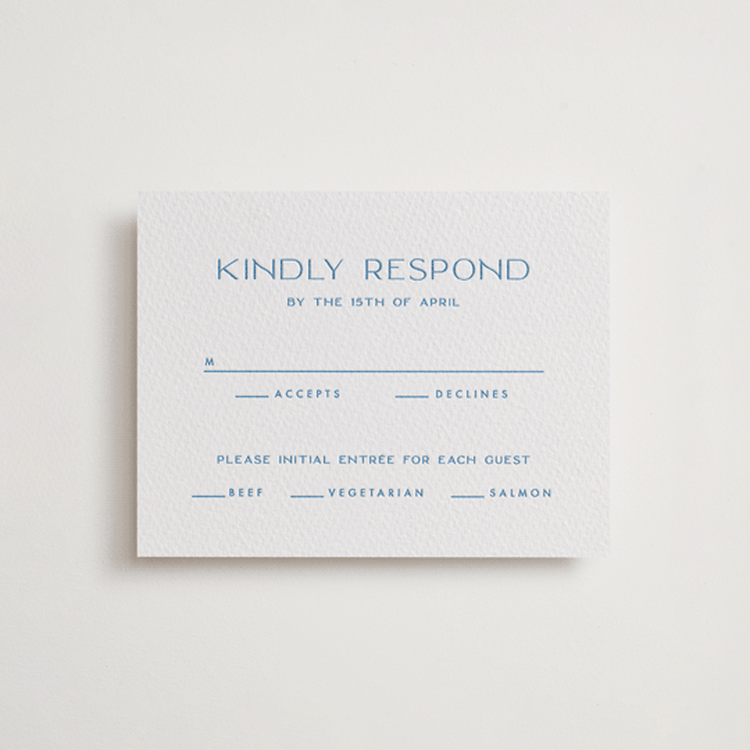 "Brooklyn" - Letterpress RSVP Cards in Marine Blue by Ellen Schlegelmilch - Front