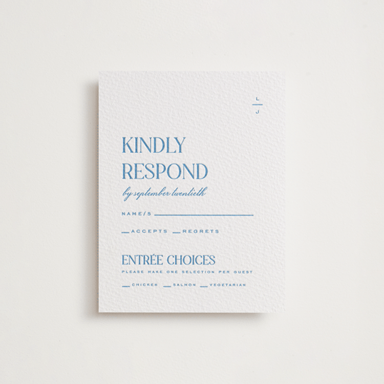 "Clarity" - Letterpress RSVP Cards in Marine Blue by Heather Cairl - Front