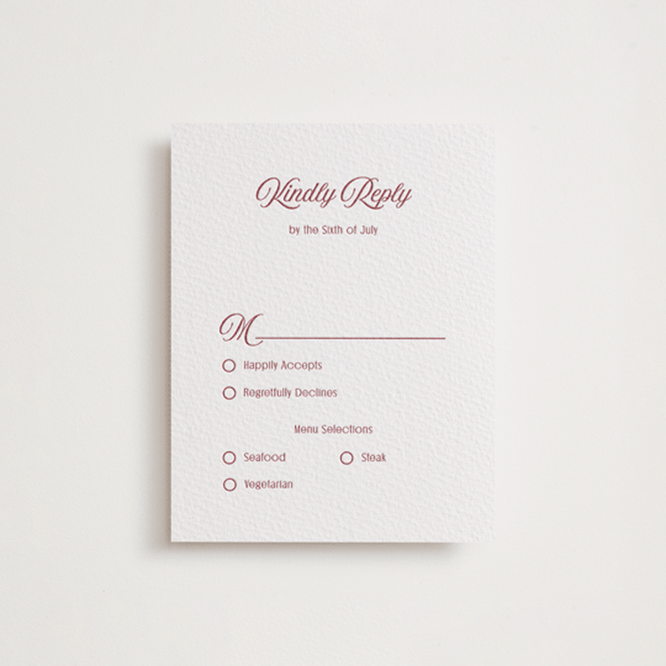 "Ritzy" - Letterpress RSVP Cards in Maraschino by Nicoletta Savod - Front