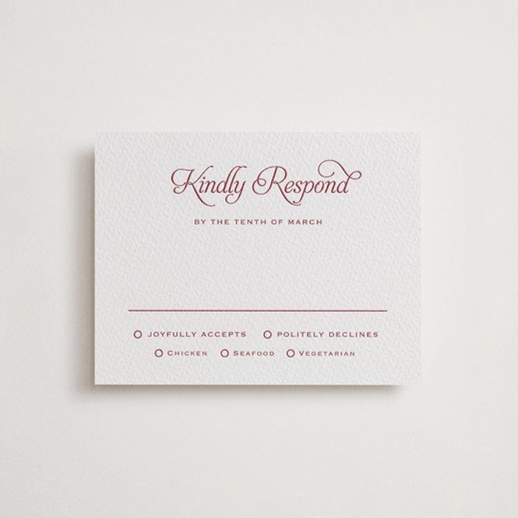 "Modernne" - Letterpress RSVP Cards in Maraschino by Carolyn MacLaren - Front