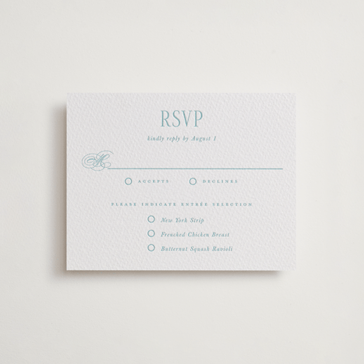 "Hamptons" - Letterpress RSVP Cards in Robin's Egg by Hudson meet Rose - Front