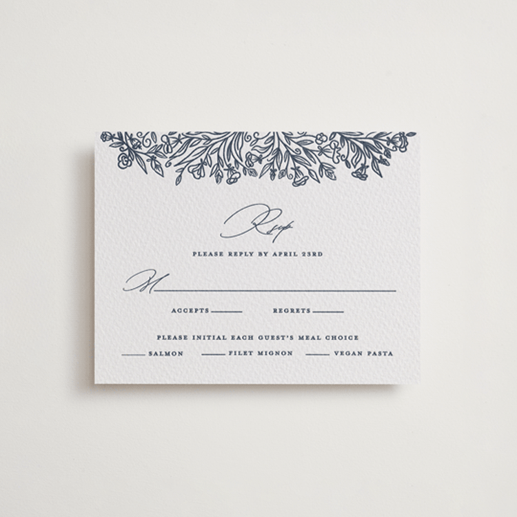 "Hummingbird Botanicals" - Letterpress RSVP Cards in Night Sky by Erin Deegan - Front