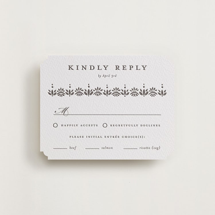 "Cosette" - Letterpress RSVP Cards in Graphite by Melanie Kosuge - Front