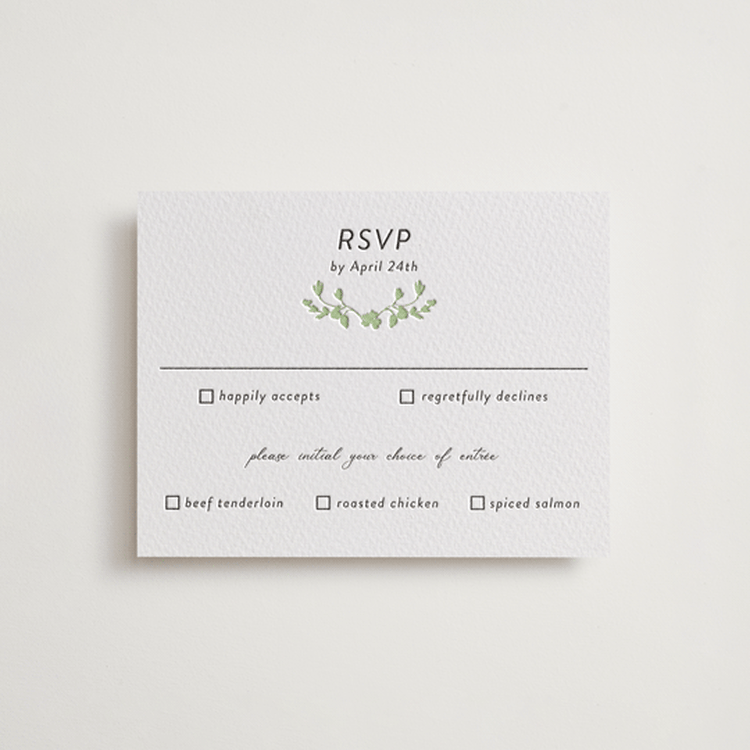 "flower garden" - Letterpress RSVP Cards in Matcha | Soft Black by Susan Moyal - Front