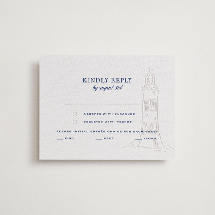 "Raies" - Letterpress RSVP Cards in Lapis by Tamara Hilje - Front