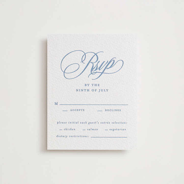 "POSH" - Letterpress RSVP Cards in Pacific Blue by Creo Study - Front